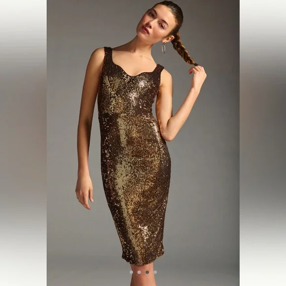 Striking NWT sequin sweetheart neckline Sz Med Anthropologie fully lined dress - Picture 3 of 14